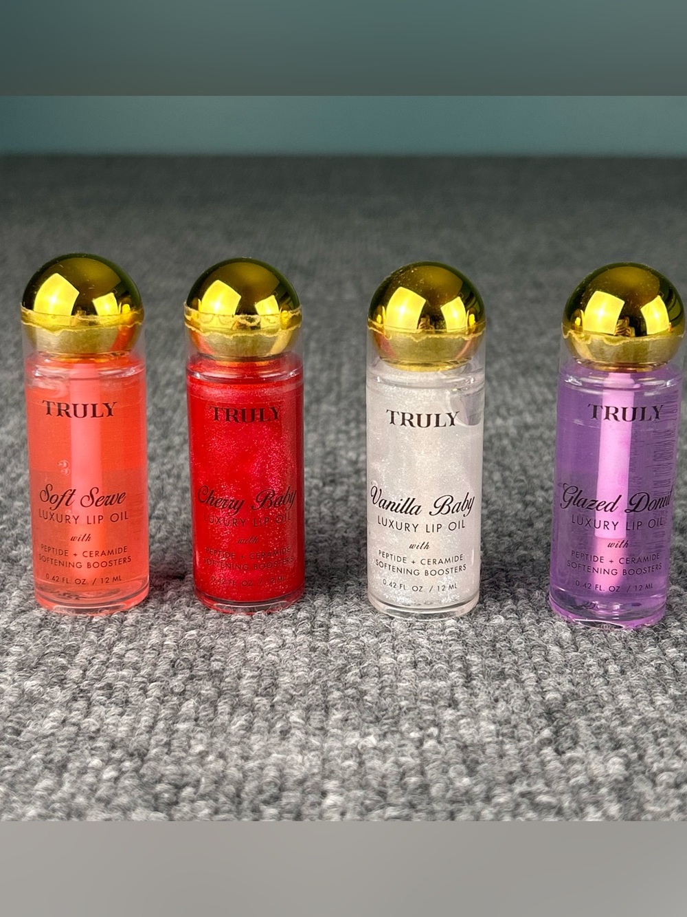 TRULY Lip Oil LOT of 4 Glazed Donut Cherry Baby Soft Serve Vanilla Baby SEALED